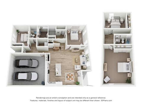 Floor plan for 4 beds, 3 baths, 1989 sqft